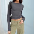 thumbnail image 1 of Blusa Mangas Largas Top cuello redondo ajustado básico mujer túnica corta traje de calle Ygjytge Gris T S para Mujer, 1 of 9