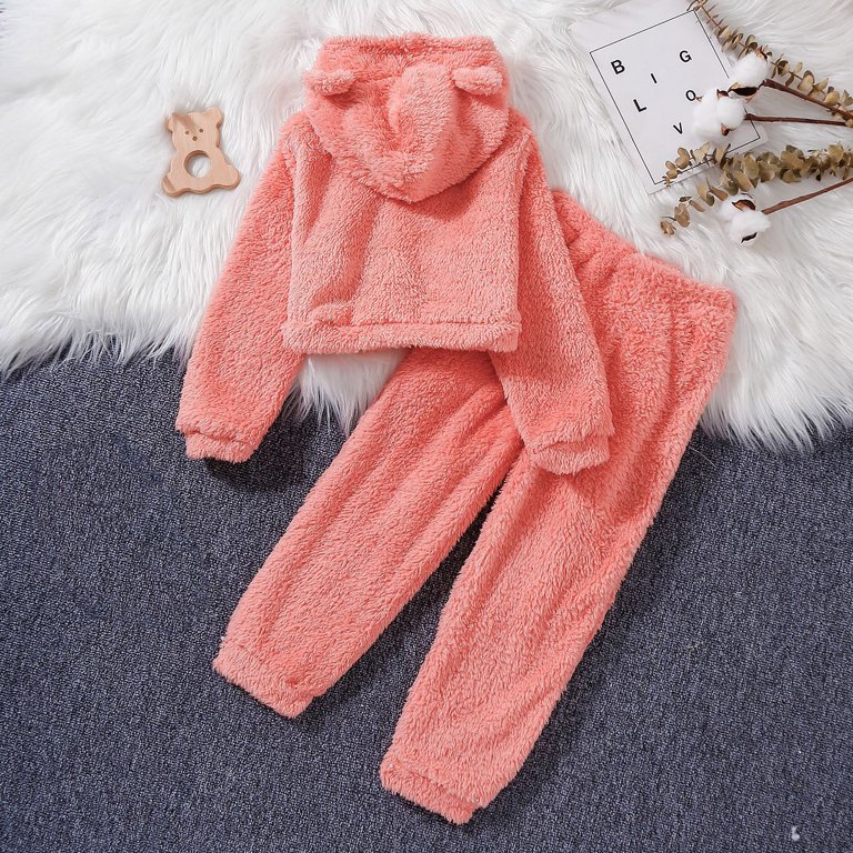 2pcs/set Little Girls' Hooded Fleece Sweatshirt And Jogger Pants