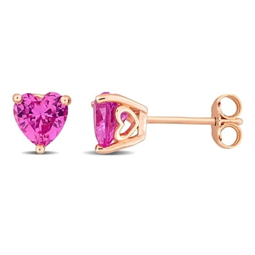 Miabella 2ct TGW Heart Shape Created Pink Sapphire Solitaire Stud Earrings in Rose Plated Sterling Silver