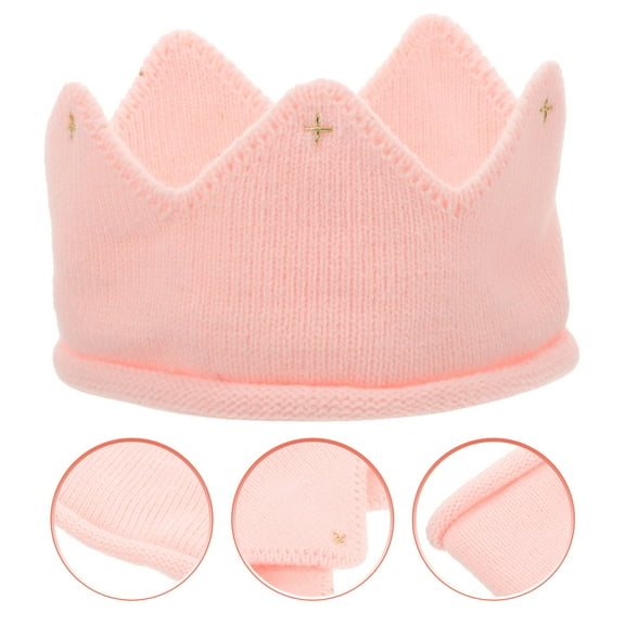 Raindrops  Baby Crown Knit Birthday Knitted Hat Kids Headbands Girl Toddler Pink