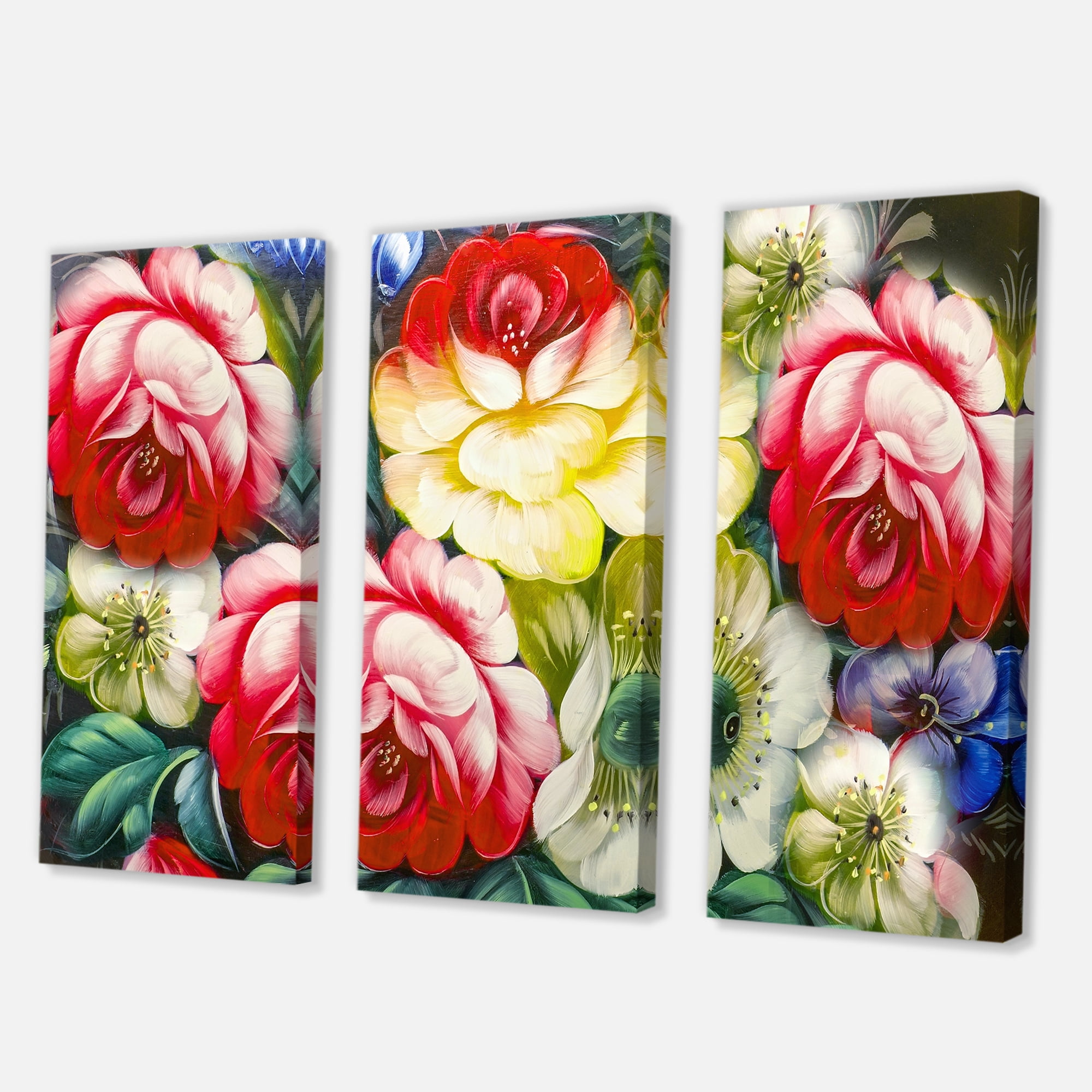 Designart ' Vintage VIbrant Yellow and Red Flower Still Life I ' Traditional Canvas Wall Art Print