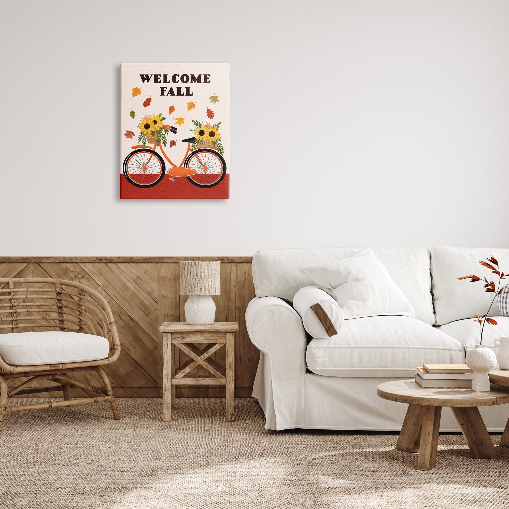 Stupell Indtries Welcome Fall Saying Orange Harvest Bicycle Sunflower Basket,24 x 30,Design by Jo Taylor