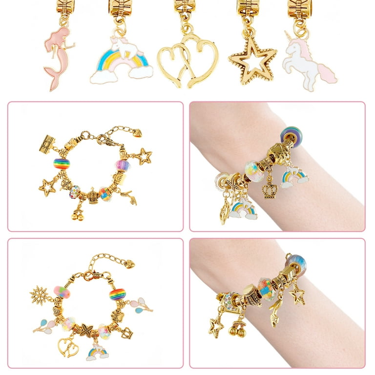 Tcwhniev Charm Bracelet Making Kit, Jewellery Making Kit for Girls Gorgeous  Rainbow Beads/Mermaid Crafts Gifts Set,Jewelry Making DIY Necklaces