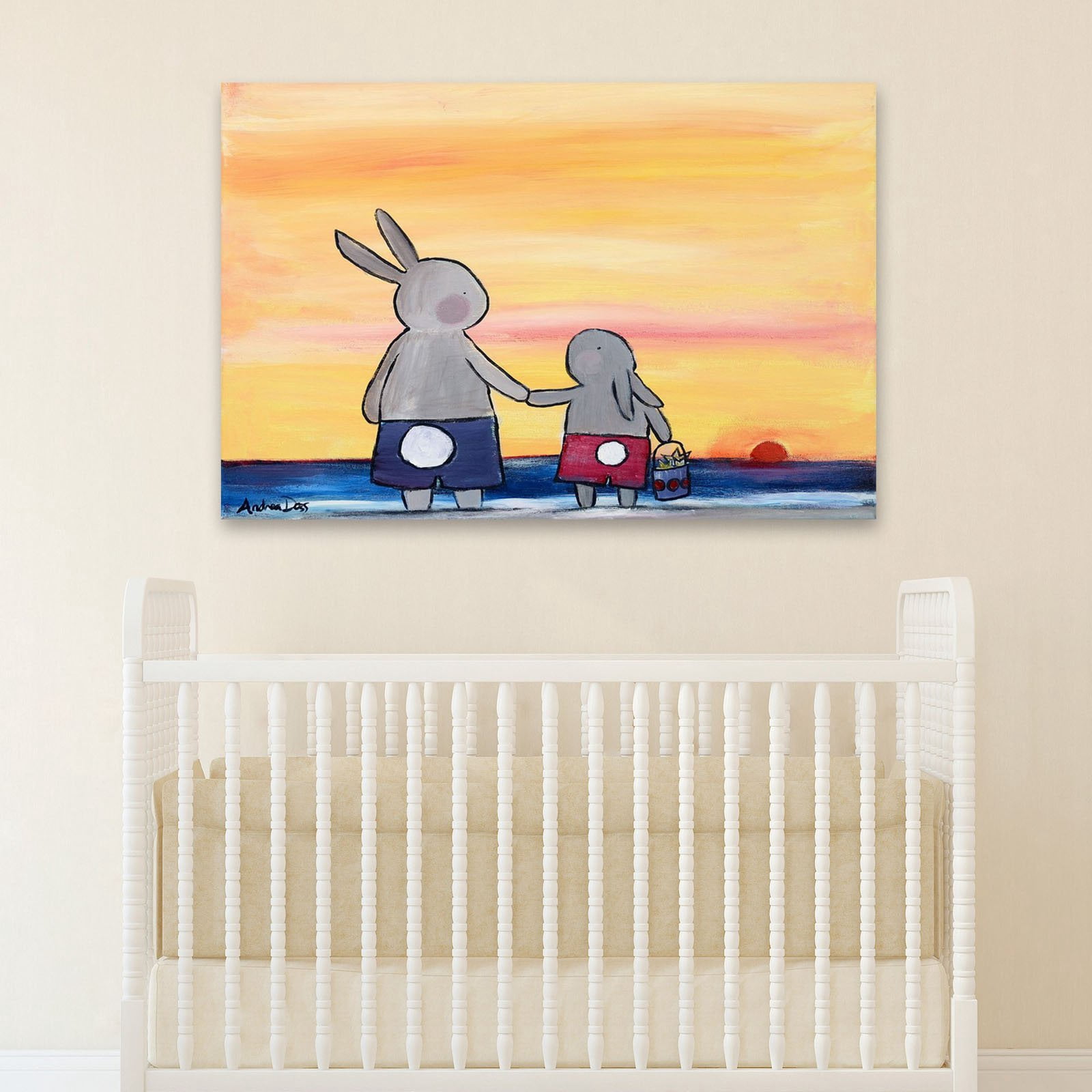 "Andrea Beach Bunnies" Painting Print on Wrapped Canvas