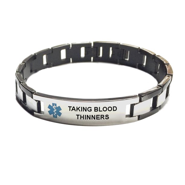 Taking Blood Thinners Box Link Medical Alert ID Bracelet for Men 7.5