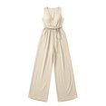 thumbnail image 4 of Women's Jumpsuits V Neck Sleeveless Wide Leg Pants Tie Waist High Waisted Summer Casual Vacation Beach Wedding Guest Dressy with Pockets White, 4 of 8