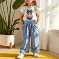 thumbnail image 2 of Graphic Tee Shirt + Pants For Kid Toddler Girl Clothes Summer Short Sleeve Tops Summer Outfits Set Blue 3-4 Years, 2 of 7