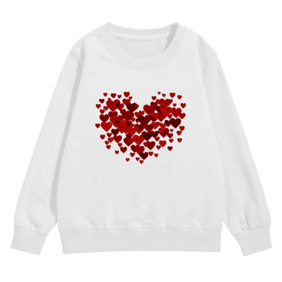 Ruyang Kid Girl Valentine’s Day Sweatshirt Cute Love Hearts Prints Shirt Crewneck Long Sleeve Lightweight Pullover Sequin Tee Tops