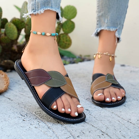 Miluxas Sandals for Women Summer Casual Open Toe Beach Vacation Shoes Trendy Comfortable Sandal for Womens Black 9.5(43)