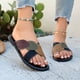 thumbnail image 2 of Mujeres Zapatos Negros Estilo Hoja Patchwork Sandalias, Zapatos Negros Planos Más Tamaño Bloque de Color Peep Toe Playa Verano, 2 of 9