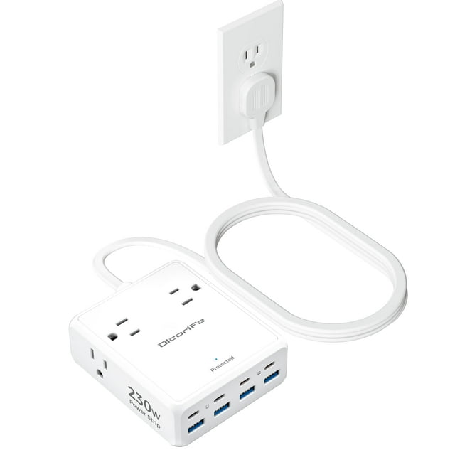 Power Strip Olcorife de 230 W con 4 tomas de corriente alterna, 8 puertos USB, cable de 5 pies