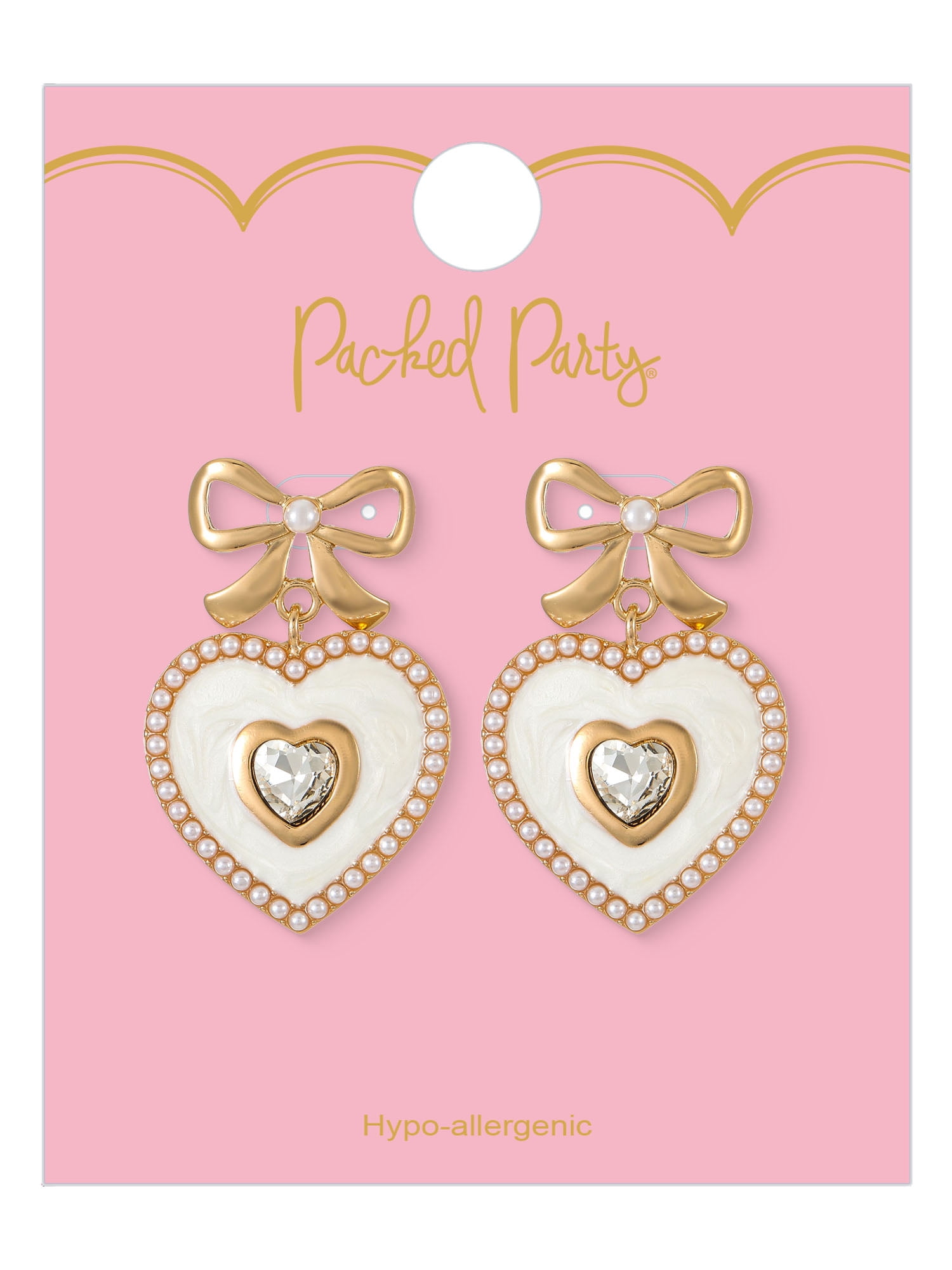 Packed Party Crystal White Heart Earrings, 1 Pair