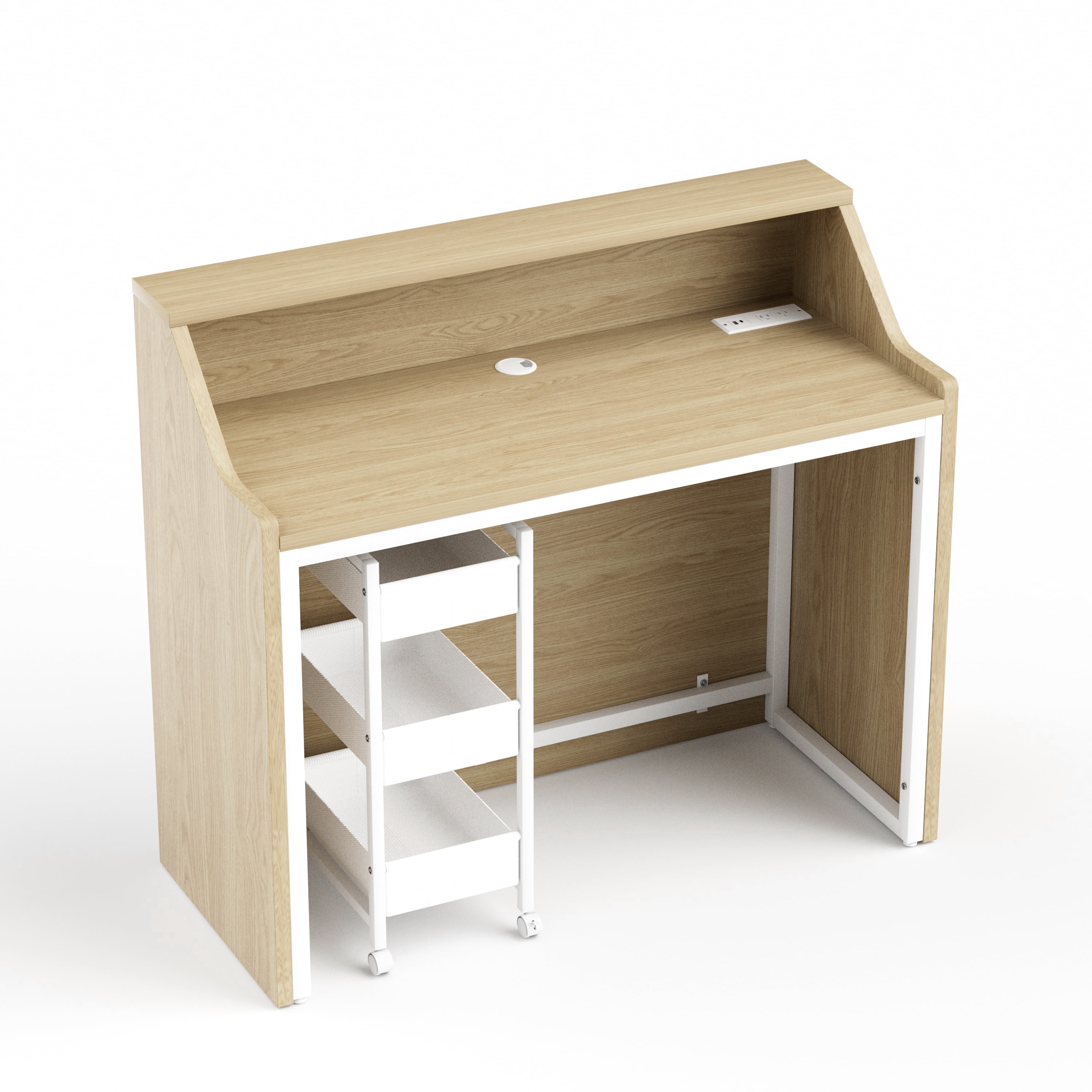 Astoutdoor 46.5 in Reception Desk with Storage Cabinet, Front Desk, Retail Checkout Counter, Natural + White