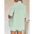 thumbnail image 2 of Two Piece Outfits for Women 2025 Striped Shirt & Shorts Set Bean Green M, 2 of 5