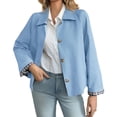 thumbnail image 3 of Plaid Patchwork Women Long Sleeve Lapel Single Breasted Jacket Trench Coat, 3 of 6