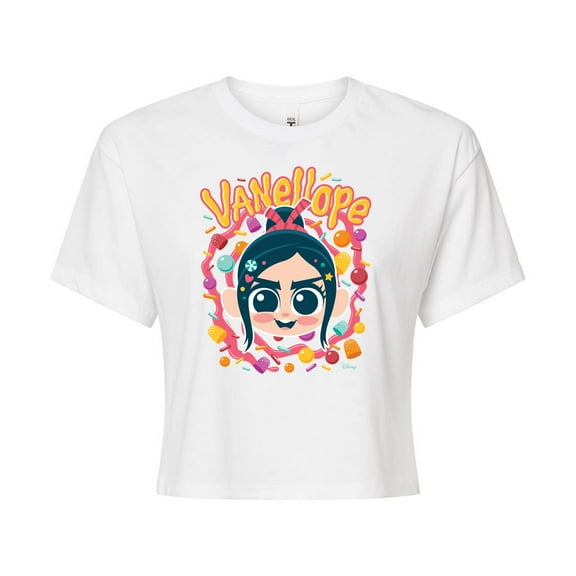 Disney Wreck It Ralph - Vanellope & Candy - Juniors Cropped Cotton Blend T-Shirt