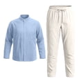 thumbnail image 4 of RUTAYY Men's Outfits Breathable Long Sleeve Solid Color Shirt with Button Pockets Comfortable Pants Yoga Casual Outdoor Wear Classic Holiday Clothing Sets, 4 of 6
