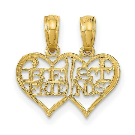 Diamond2Deal 14K Yellow Gold 2 Piece Break Apart BEST FRIENDS Hearts Pendant for Women