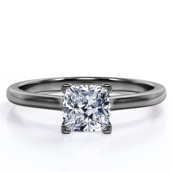 JeenMata Anillo de Moda Solitario de Corte Cojín de 1 Quilate con Engaste de Garras en Baño de Oro Negro de 18 K sobre Plata