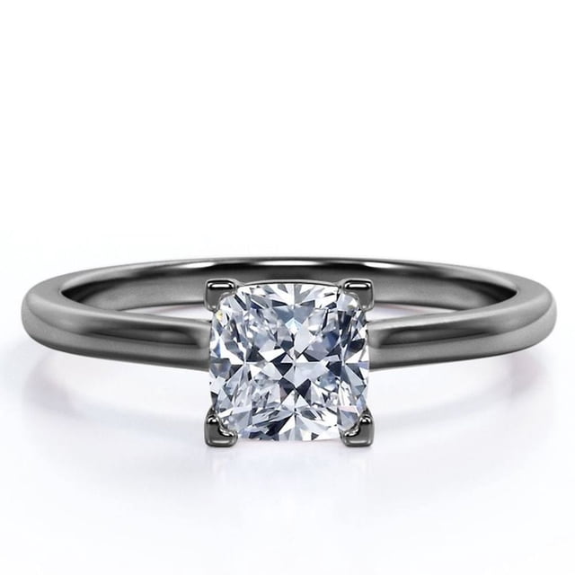 JeenMata Anillo de Moda Solitario de Corte Cojín de 1 Quilate con Engaste de Garras en Baño de Oro Negro de 18 K sobre Plata