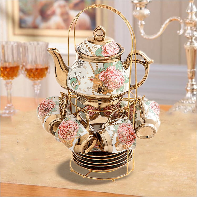 13 Pcs Tea Set Tea Cup Saucer Sets Ceramics Vintage English Tea Sets for Women Adults 6 Tea