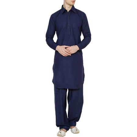 

Royal Kurta Men s Polycotton Neck Embroidered Pathani Suit Navy