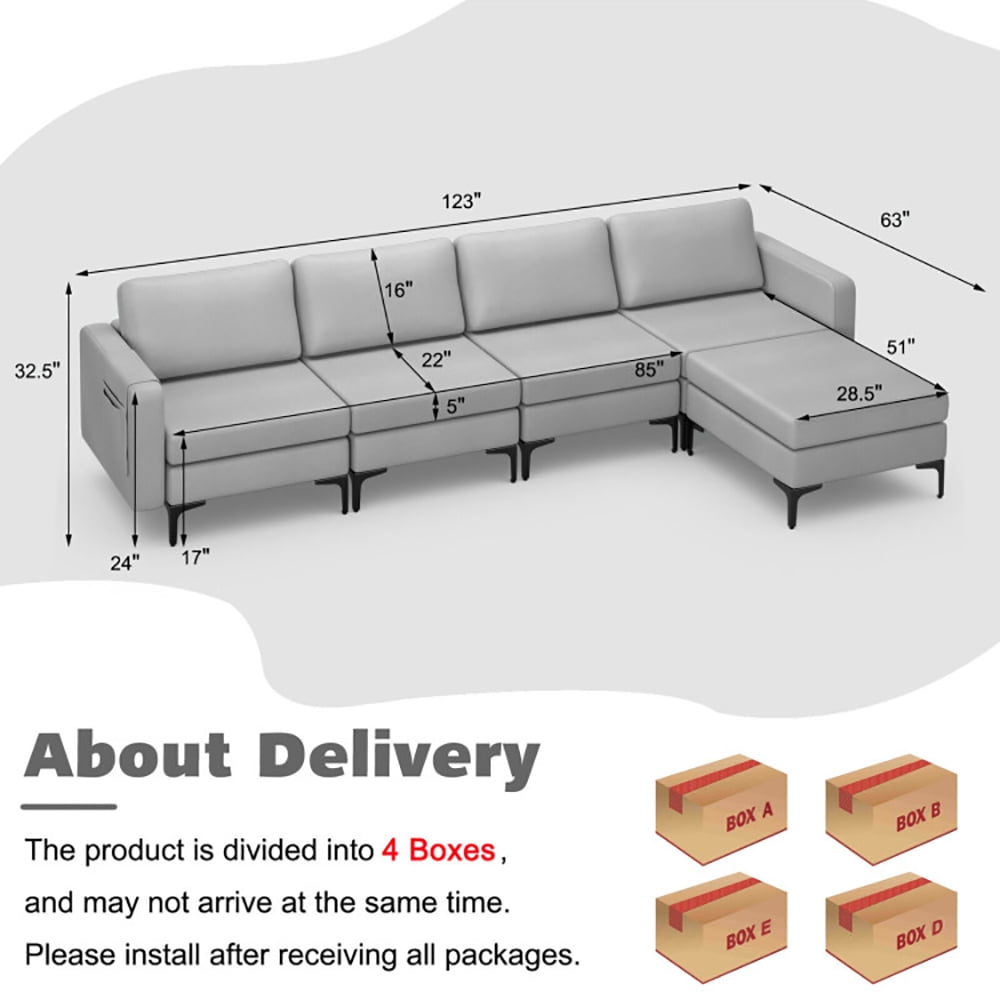 Finihen L-shaped Sectional Sofa Couch, Convertible Sectional Sofa, Modular L-shaped Sectional Sofa with Reversible Ottoman and 2 USB Ports, for Living Room, Light Gray Finihen L-shaped Sectional Sofa Couch, Convertible Sectional Sofa, Modular L-shaped Sectional Sofa with Reversible Ottoman and 2 USB Ports, for Living Room, Light Gray