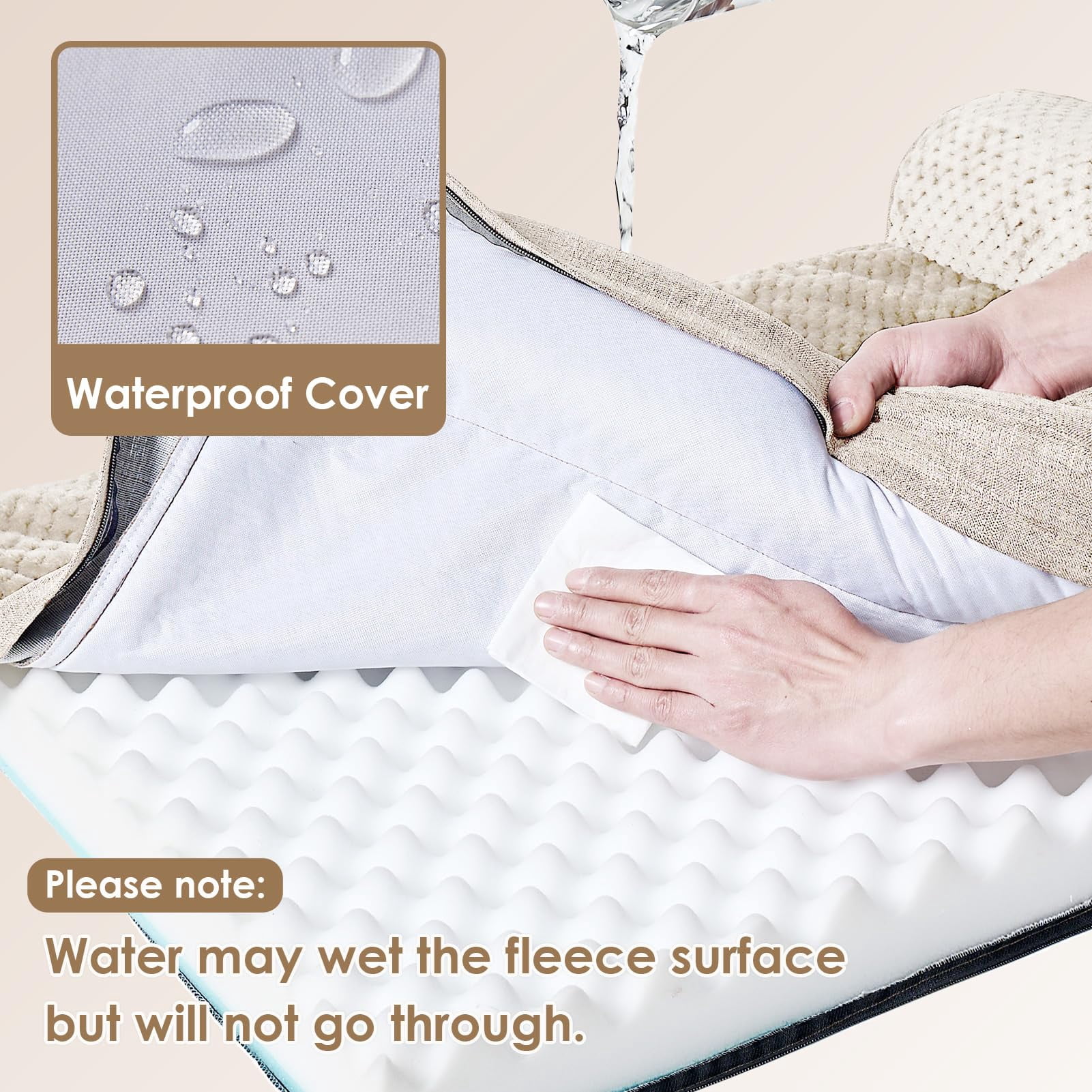 Orthopedic Dog Bed, Memory Foam, Washable Removable Cover, Waterproof, Beige, 30.0"L x 20.0"W x 6"Th