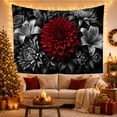 thumbnail image 3 of Large Red Dahlia with Monochrome Lilies on Black Background, Dramatic Gothic for Art Lovers, Moody Floral Wall Decor, Thanksgiving Gift, Tapestry Wall Hanging for Bedroom and Living Room, 3 of 7