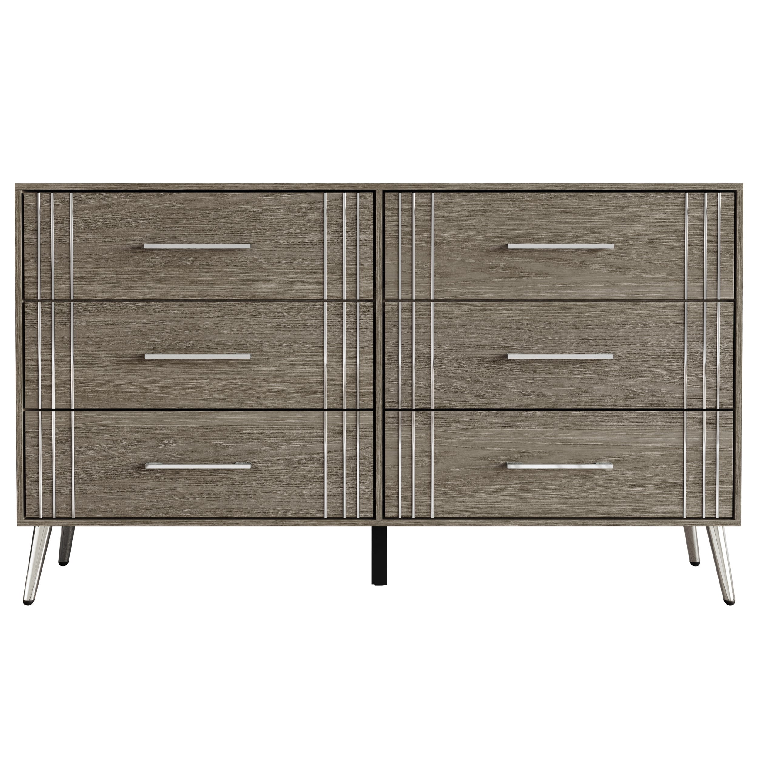 Home Design Ashwin 6-Drawer Dresser with Spacious Storage and Silver-Tone Tapered Legs, Gray, Easy Assembly