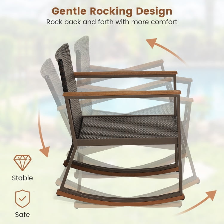 Aimee Lii 3 Pieces Rattan Rocking Bistro Set with Coffee Table and Cushions, Patio Table and Chairs Set, Outdoor Patio Set, Gray