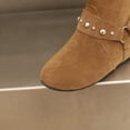 thumbnail image 5 of AUNVITO Women Mid Calf Boots Suede Round Toe Studded Buckle Straps Inner Wedge Height Casual Chunky Heel Shoes, 5 of 9