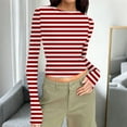 thumbnail image 2 of T-Shirts for Women Long Sleeved Round Neck Printing Slim Tight Fitting Pit Stripe Top for Women, 2 of 7