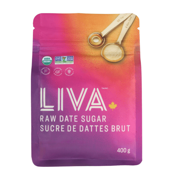 LIVA Raw Date Sugar | 100% Organic Dates | Single Ingredient | Ethically Sourced | Gluten Free | Plant-Based | 400g resealable bag