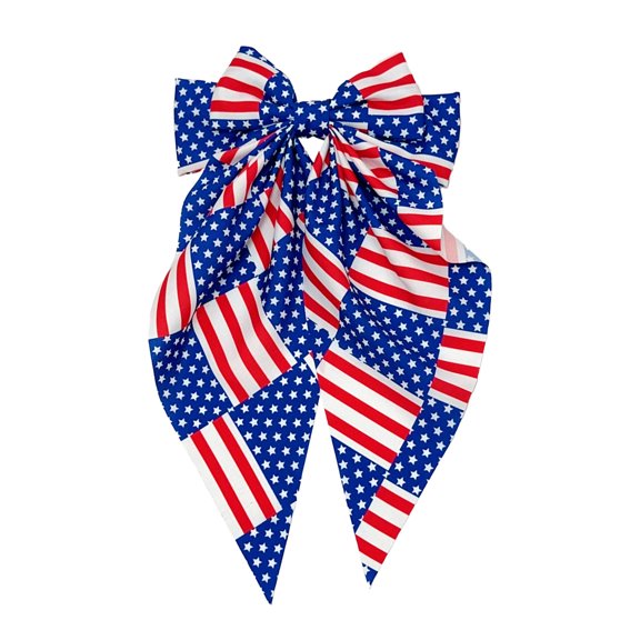 Independence Day Tricolor Flag Bow Spring Hair Clip ,Festive Red, White & Blue Star Design, Lightweight, for Girls & Women