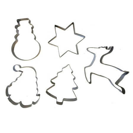 Christmas Metal Cookie Cutter 5 Piece Set Snowman Santa Reindeer Star Tree