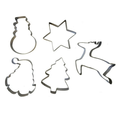 Christmas Tree Plunger Cutter Christmas Metal Cookie Cutter 5 Piece Set Snowman Santa Reindeer Star Tree New ()