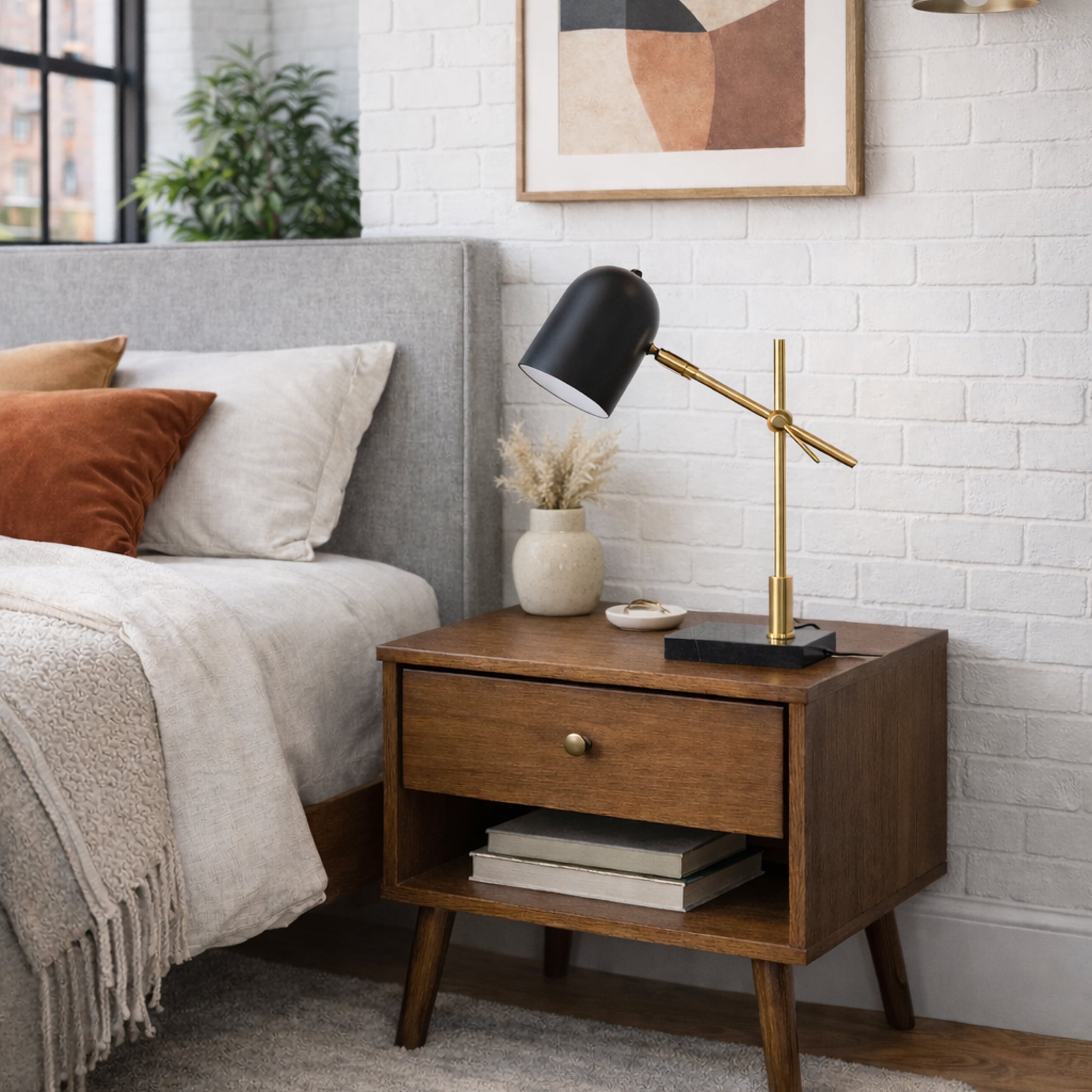 Modern Bed Side Nightstand Decorative Led Table Desk Lamp, Lumora Table Lamp, Black outer, White inner 110~120V
