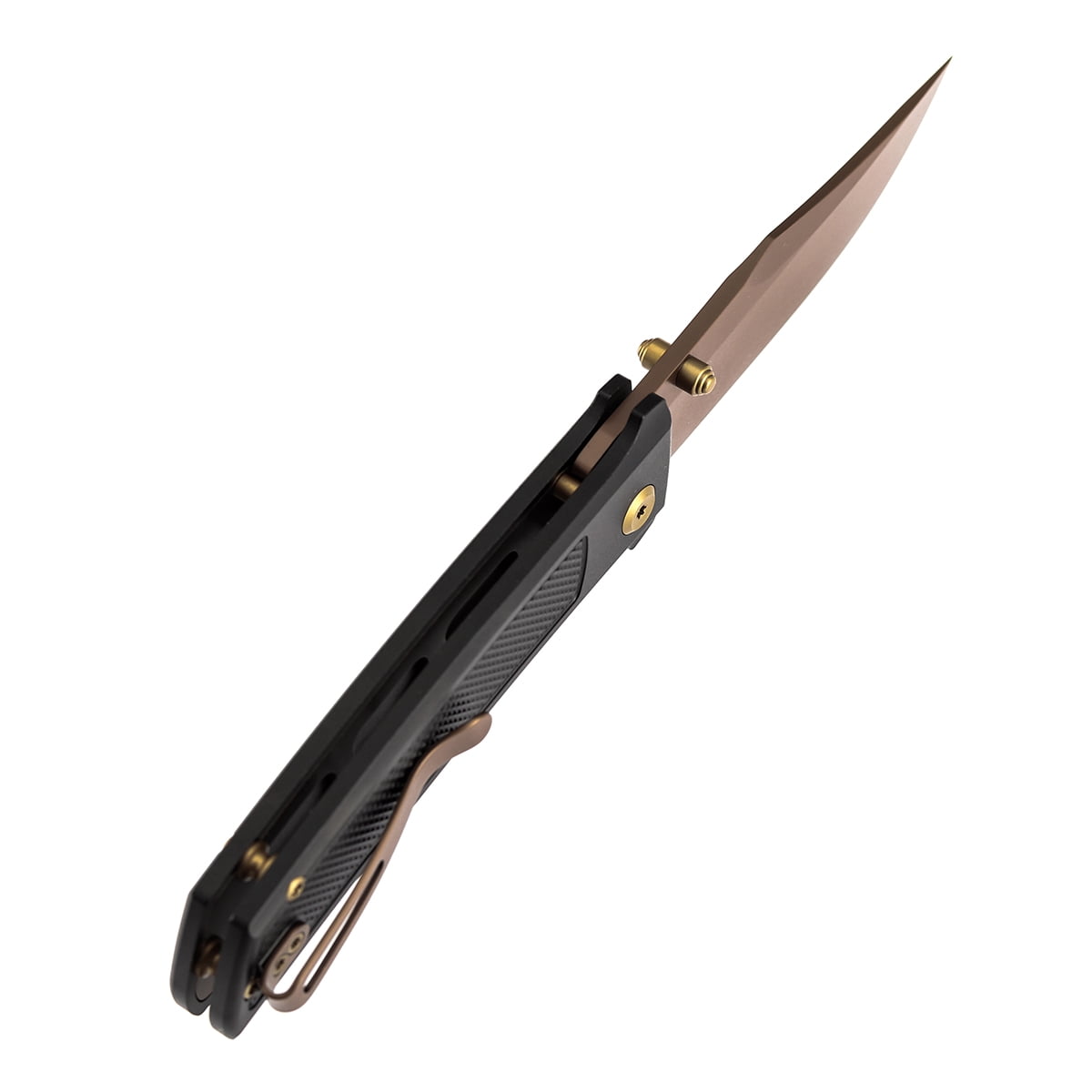 Tenable Bison Folding Knife 3.24'' Rose Gold Nitro V Blade,Aluminum Handle with Frag Pattern,B2108A3