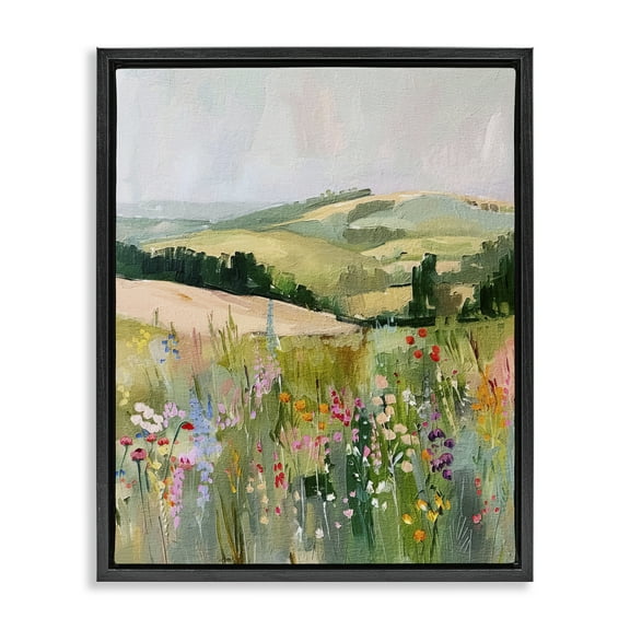 Stupell Industries Pastel Countryside Meadows Landscape & Nature Painting Black Floater Framed Canvas Art Print Wall Art, 17 x 21