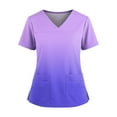 thumbnail image 3 of Gradient Color Scrub Tops Women V Neck Short Sleeve Stretch Nurse Uniform with 2 Pockets Functional Workwear, #01 Light Purple, S, 3 of 6