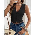 thumbnail image 4 of Women'S Sleeveless Knit Sweater Vest Top Dressy Trendy Business Casual Button Up Work Blazer Vests Waistcoat Black S, 4 of 9