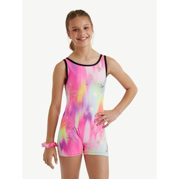 Justice Twist Back Gymnastics Biketard for Girls with Scrunchie, Sizes XS-XL