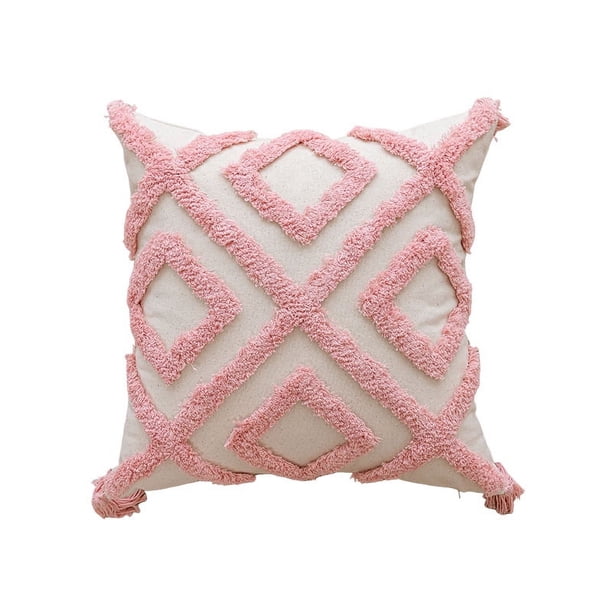 Nvzi Funda de almohada bordada estilo granja con diseño de borlas étnicas bohemias, cojín grueso para sofá, mesita de noche, oficina, con mechones de 17 x 17 pulgadas (03)