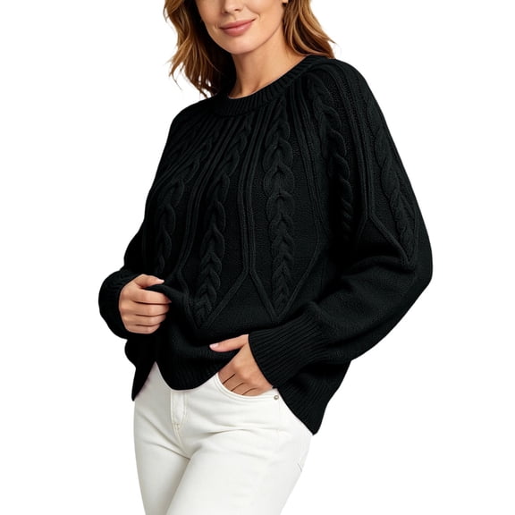 Dnhxils Sweaters for Women Trendy Cropped Loose Fit Pullover Sweaters Cozy Fall Fashion Clothes Work Dressy Casual Tops Womens Black S