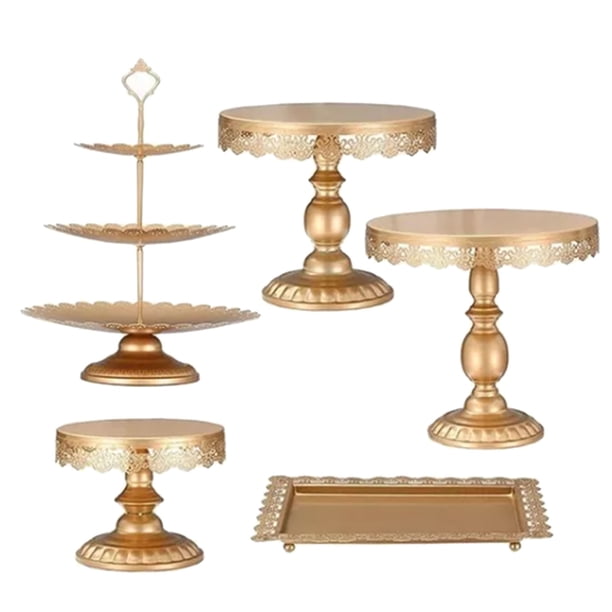 Juego de 5 Soportes para Tartas de Metal Dorado Nikou