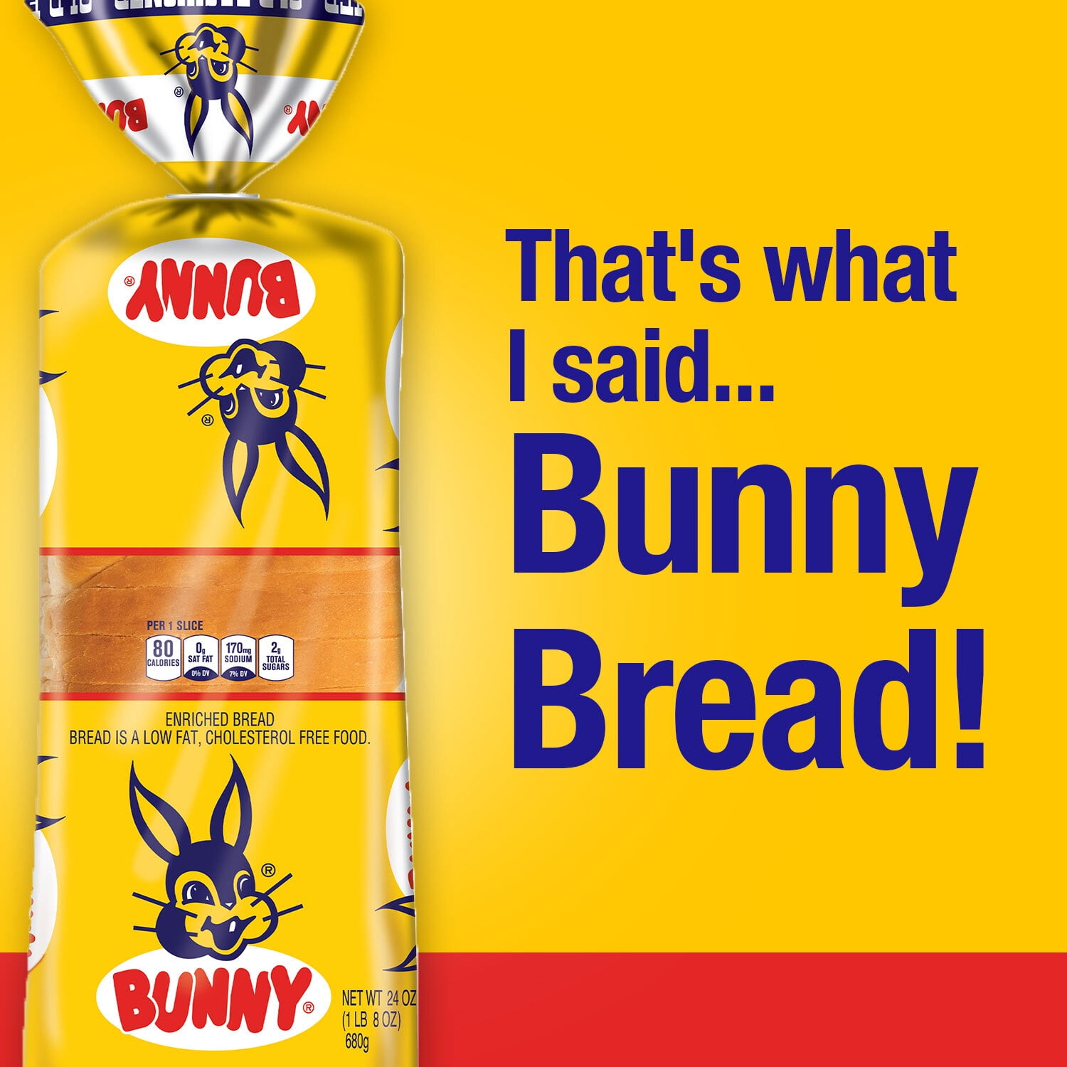 Bunny Bread Old Fashioned, Enriched Sliced White Bread, 24 oz Loaf