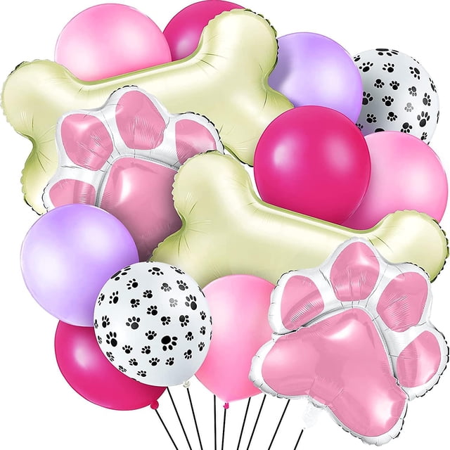 46 piezas de decoración de globos con temática de perro que incluyen 3 globos de lámina de hueso, 3 globos de helio con estampado de patas de perro, 40 globos de látex con estampado de patas de p