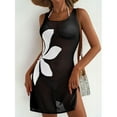 thumbnail image 2 of Women Swimsuit Cover up Flower Printed Bikini Sleeveless Beach Dress Crochet Hollow Out Coverup Alsol Lamesa, 2 of 5