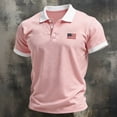 thumbnail image 3 of GrmtClth American Flag Polo Shirt for Men Patriotic Collared Shirt Workout Top Color Block Button Up Short Sleeve Dressy Golf Polos Pink S, 3 of 3
